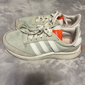 Adidas Women's Light Green and White Sneakers